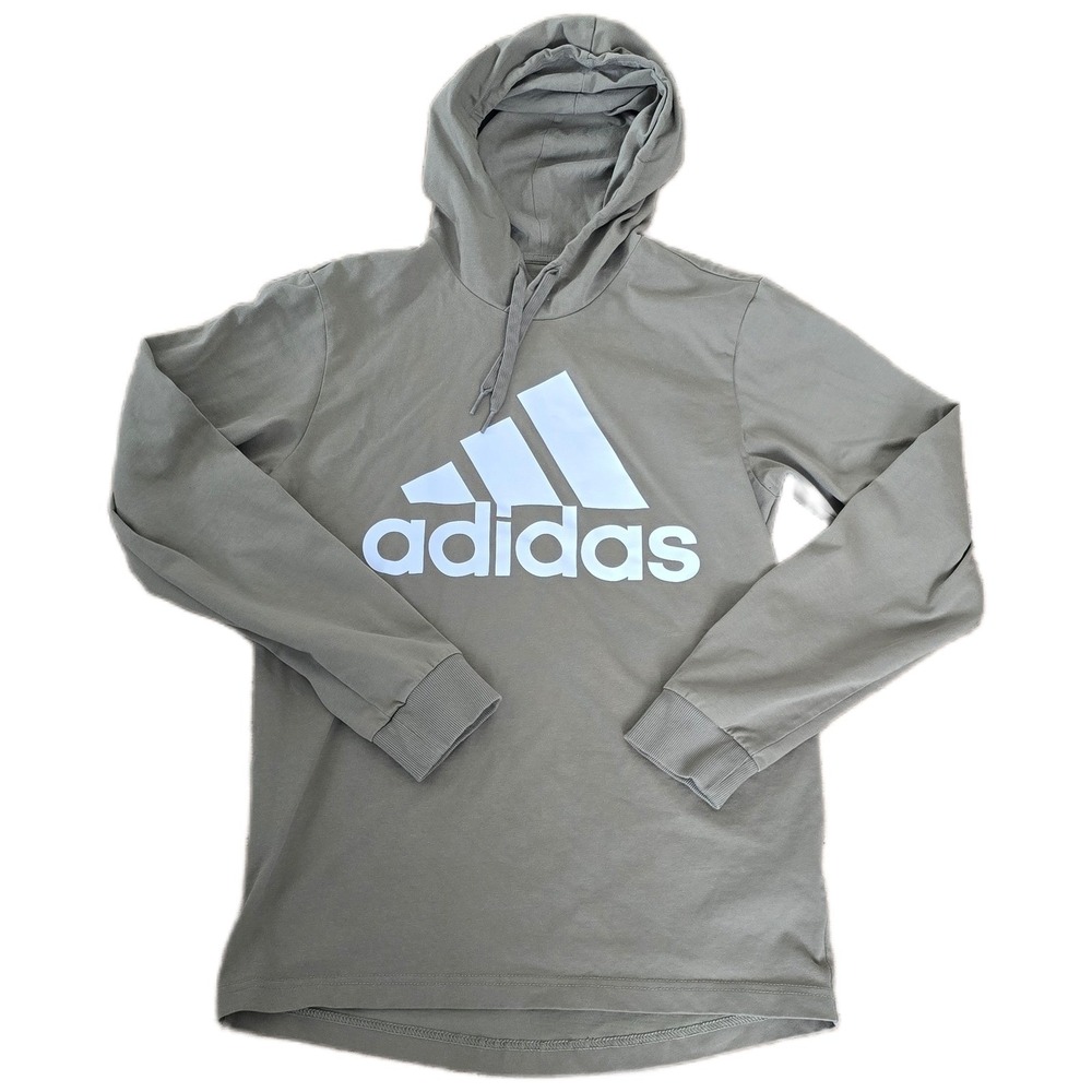 Adidas Mens Essentials Big Logo Hoodie Long Sleeve Tee Khaki Green Small GN4020